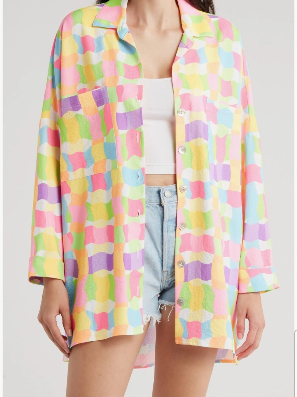 NWOT. Show Me Your MuMu Johns Button Down Shirt Oversized Sz. XS